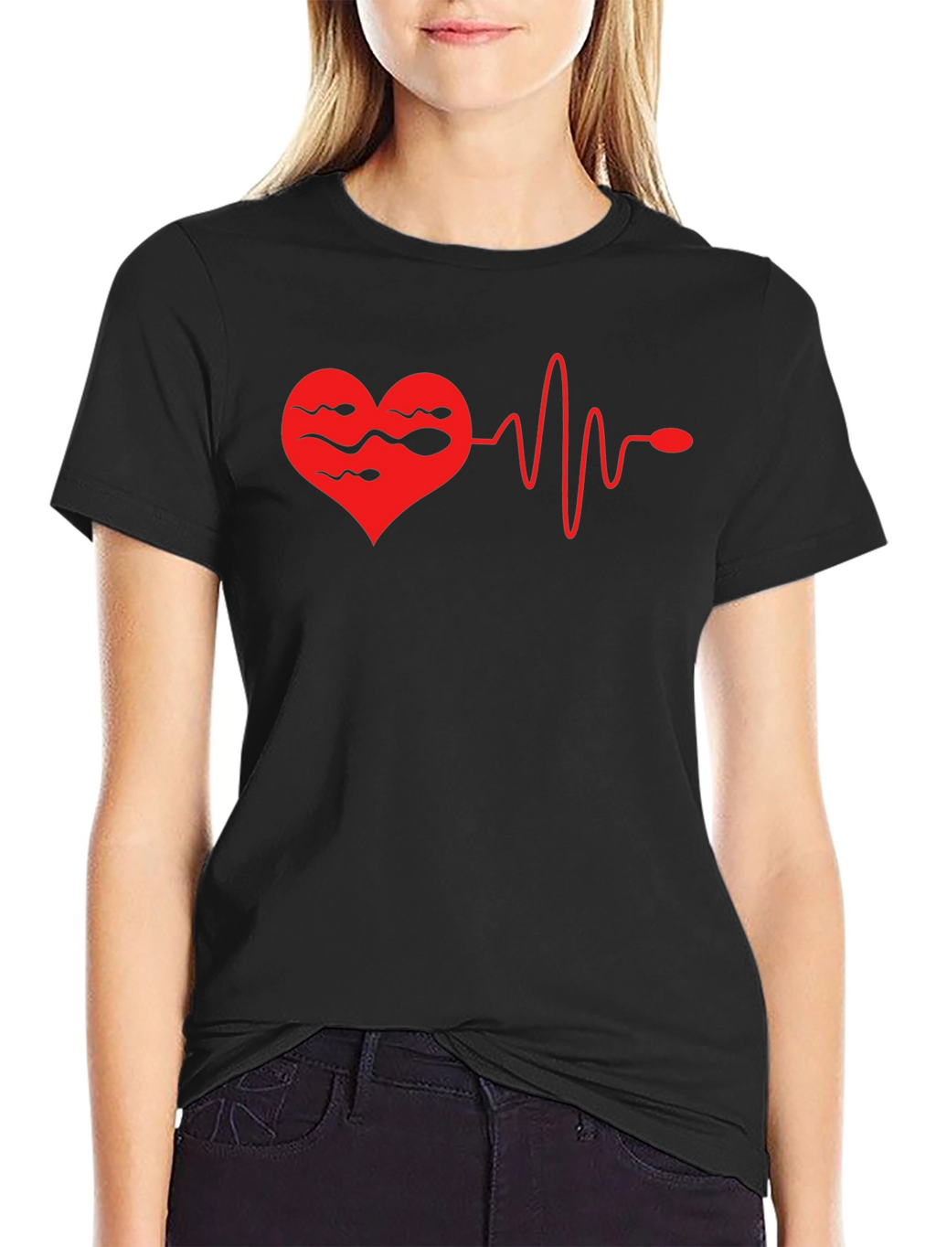 Heartbeat Sperm Mens Black T-Shirt