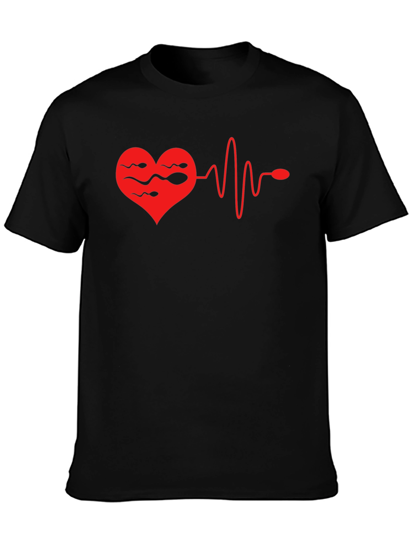 Heartbeat Sperm Mens Black T-Shirt