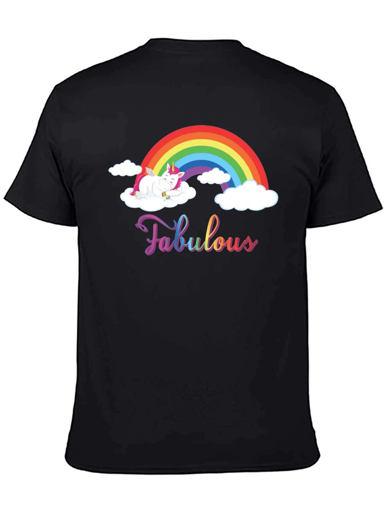 Fabulous Unicorn Rainbow Black T-Shirt