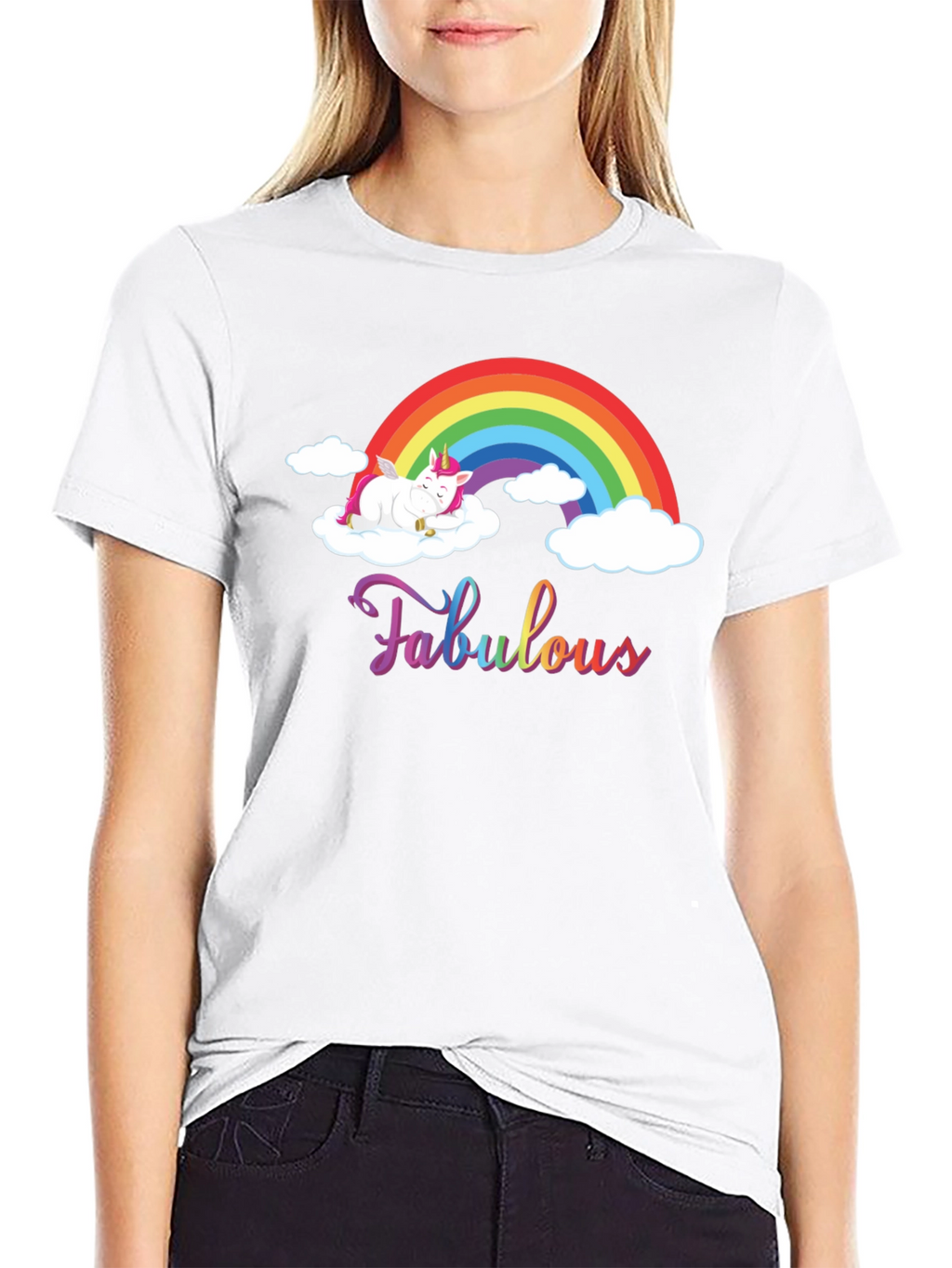 Fabulous Unicorn Rainbow Black T-Shirt