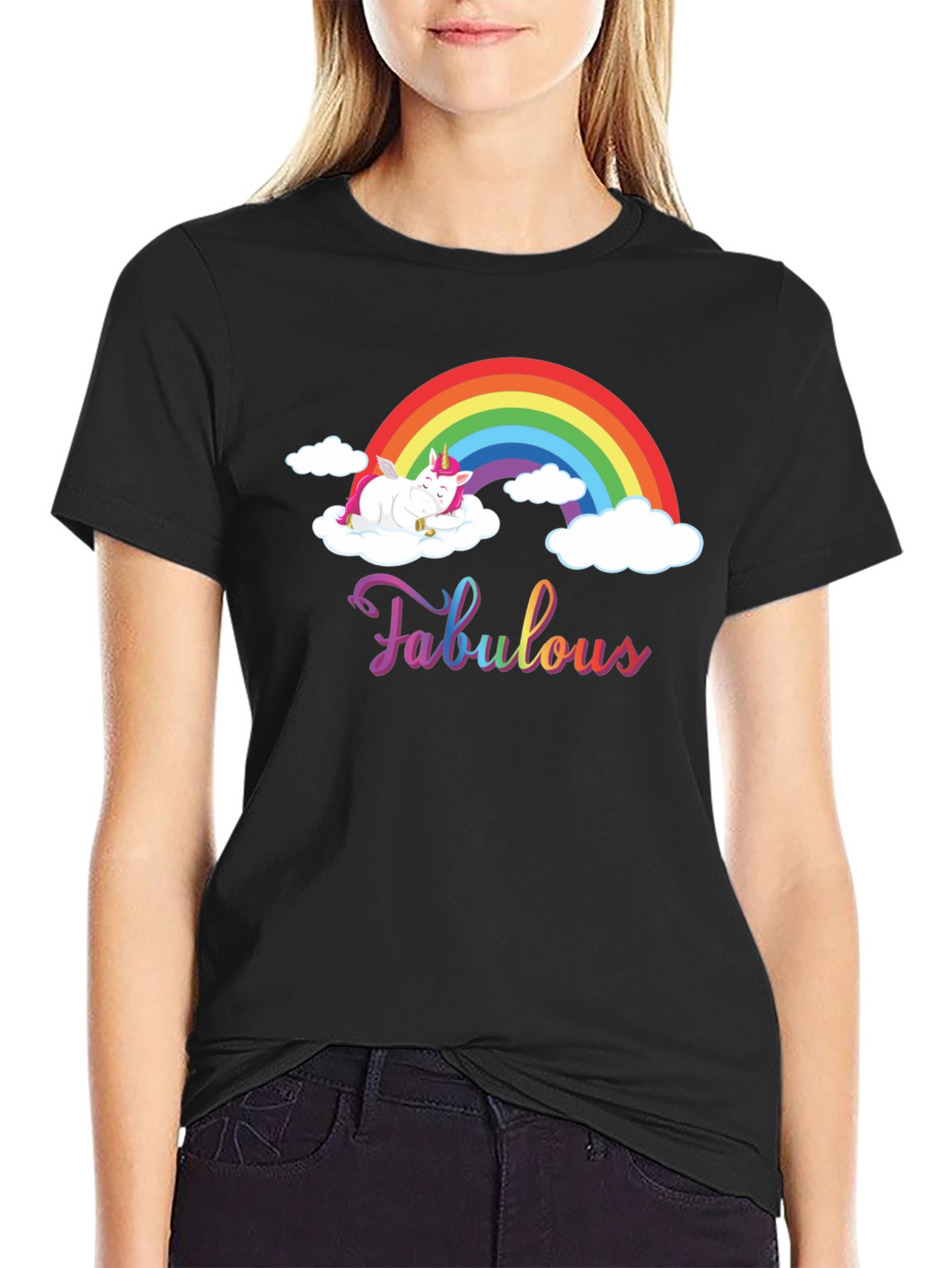 Fabulous Unicorn Rainbow Black T-Shirt