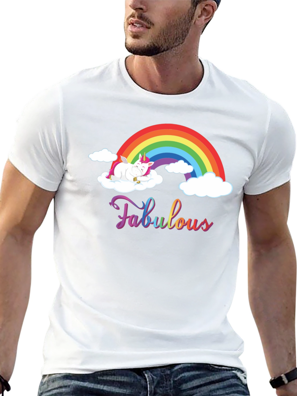 Fabulous Unicorn Rainbow Black T-Shirt