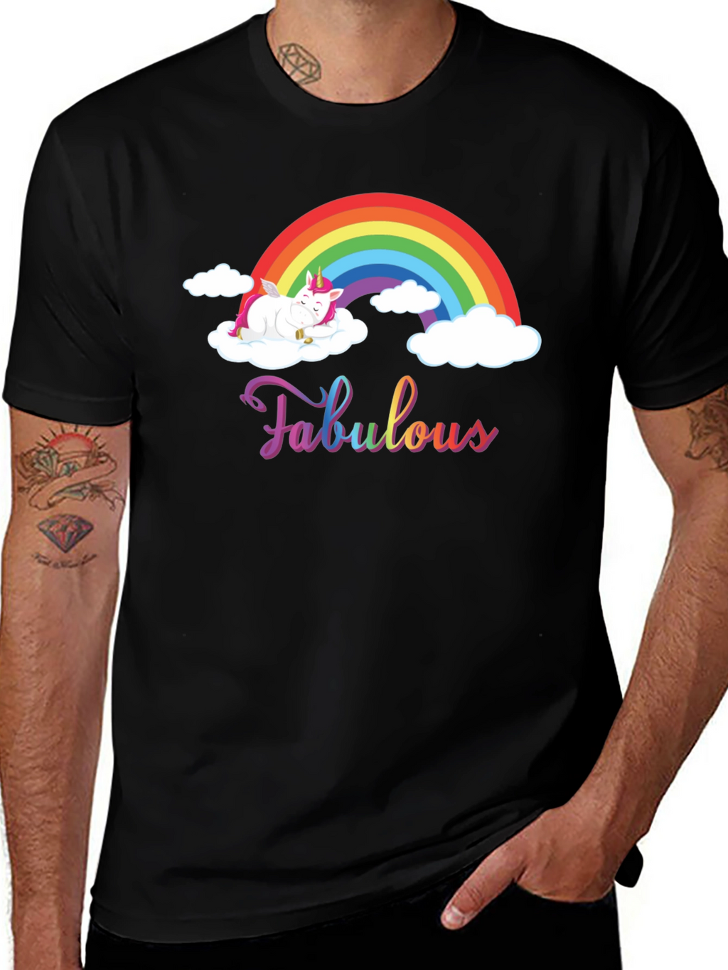 Fabulous Unicorn Rainbow Black T-Shirt