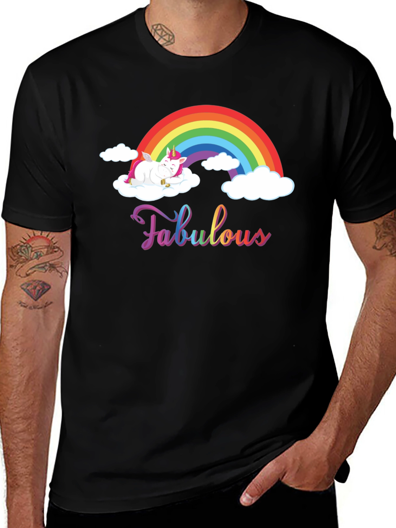 Fabulous Unicorn Rainbow Black T-Shirt