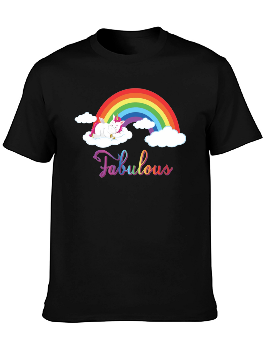 Fabulous Unicorn Rainbow Black T-Shirt