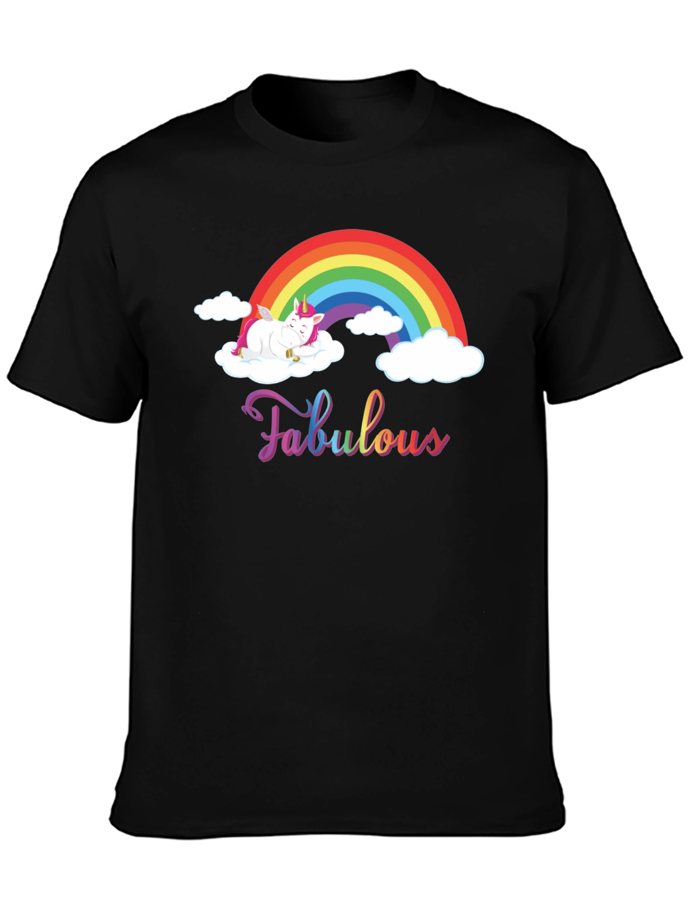 Fabulous Unicorn Rainbow Black T-Shirt