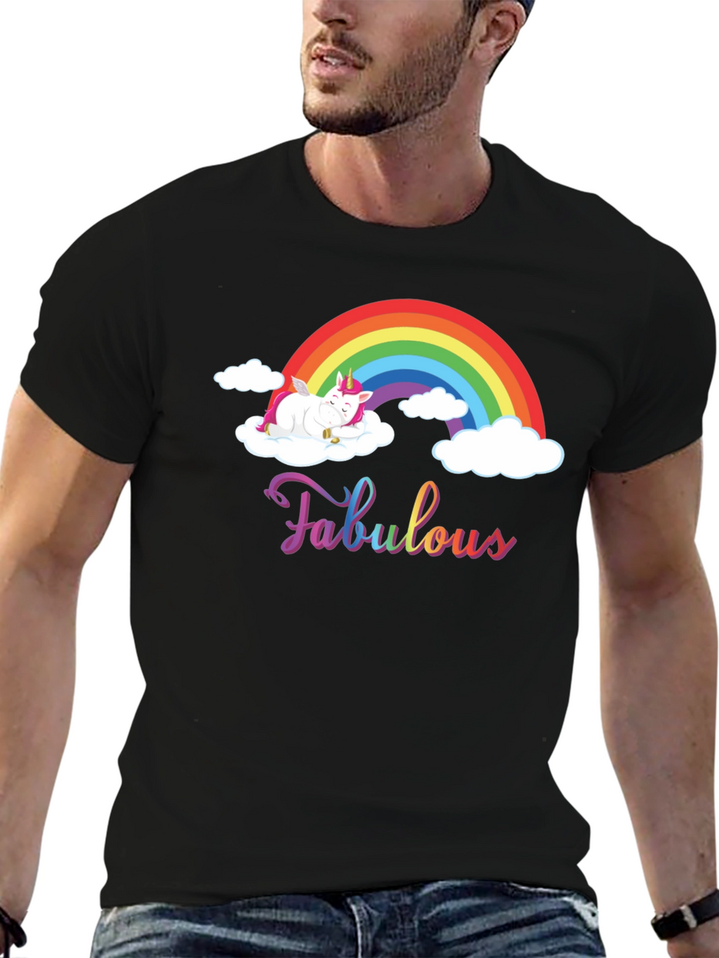 Fabulous Unicorn Rainbow Black T-Shirt