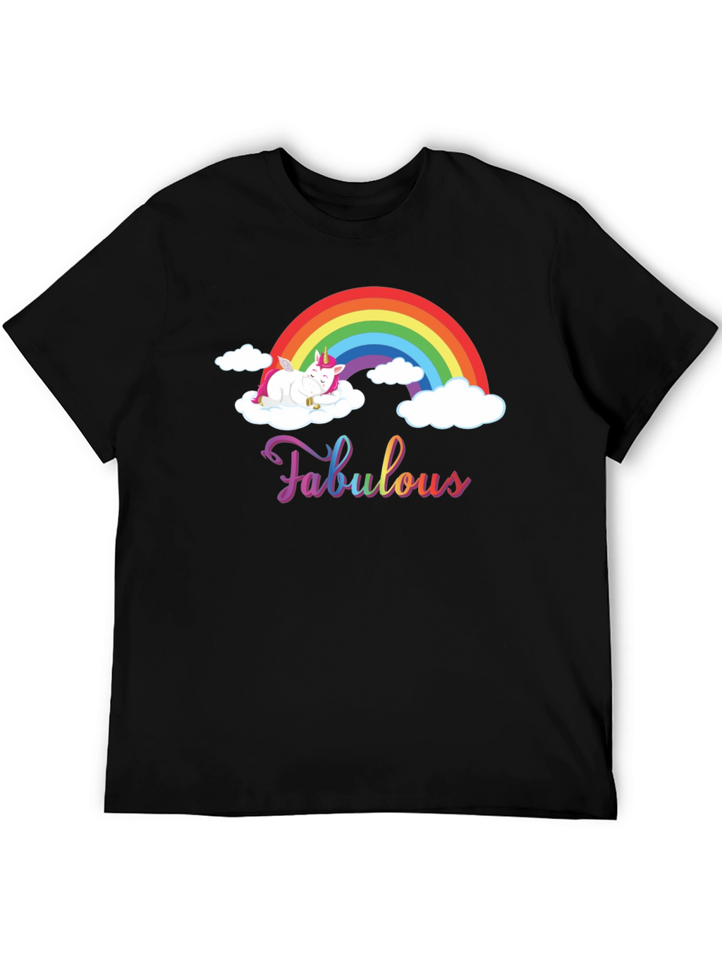 Fabulous Unicorn Rainbow Black T-Shirt