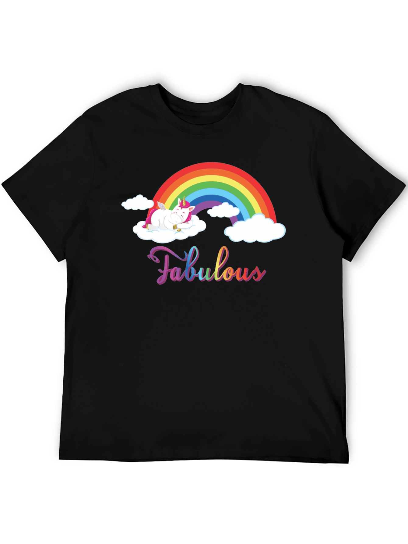 Fabulous Unicorn Rainbow Black T-Shirt