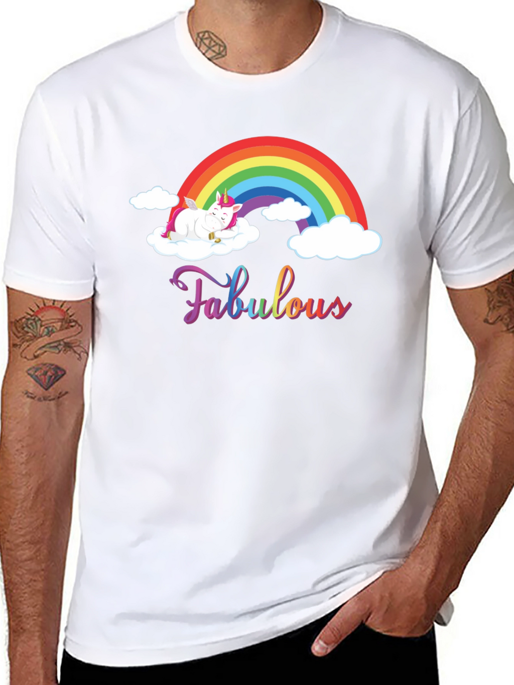Fabulous Unicorn Rainbow Black T-Shirt