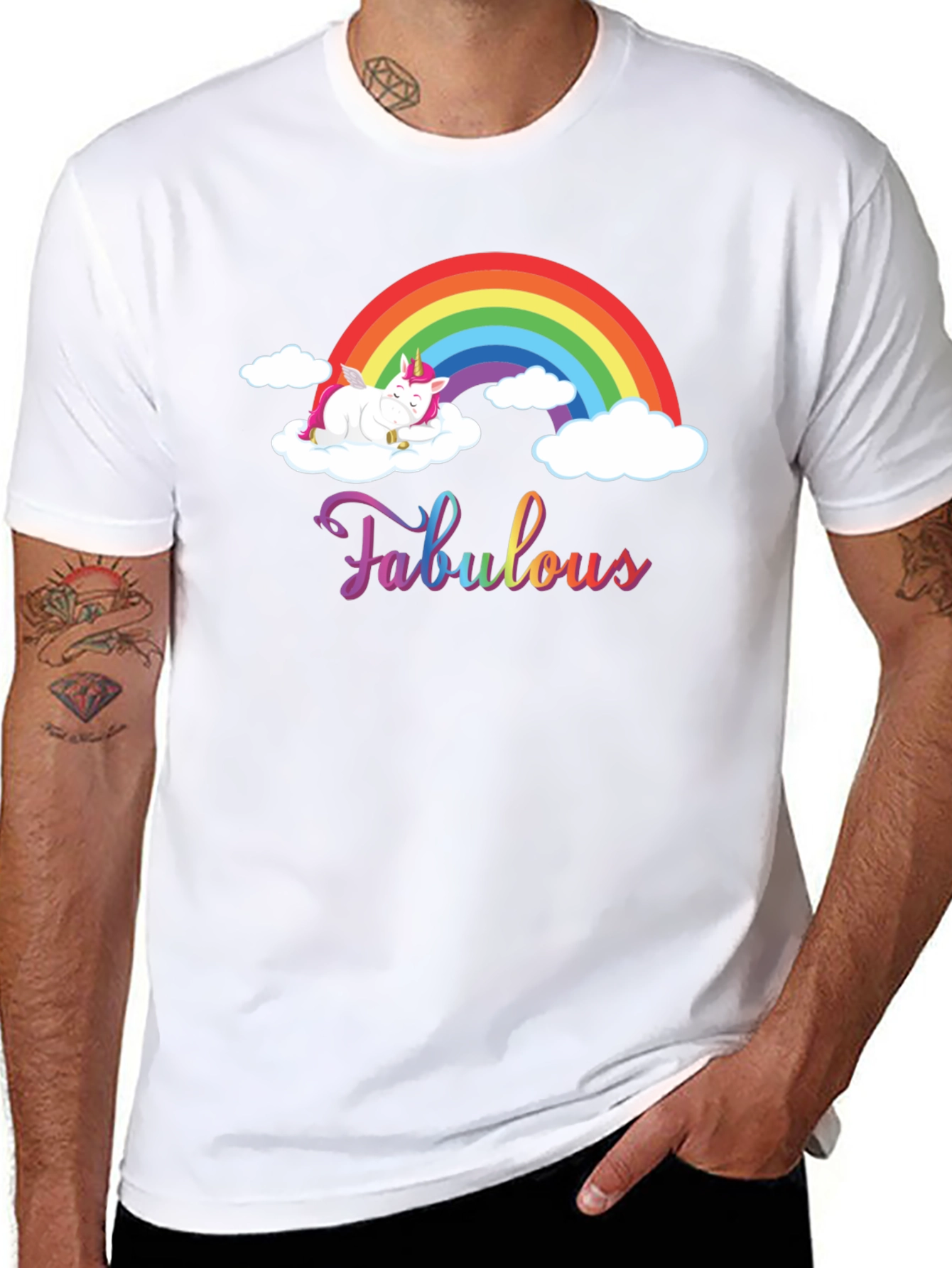 Fabulous Unicorn Rainbow Black T-Shirt