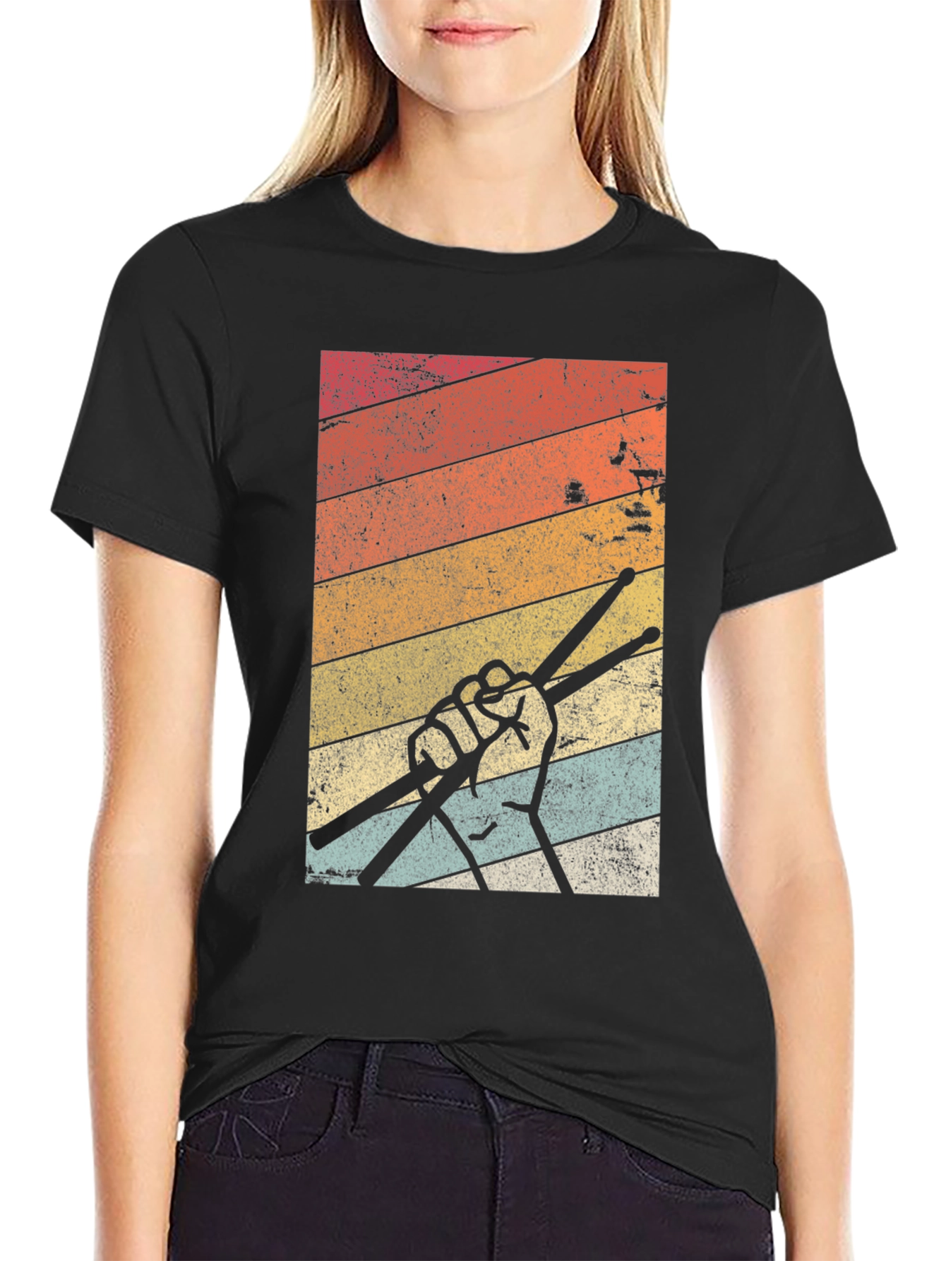 Retro Drummer T-Shirt Vintage Stripes Drumsticks Graphic Tee