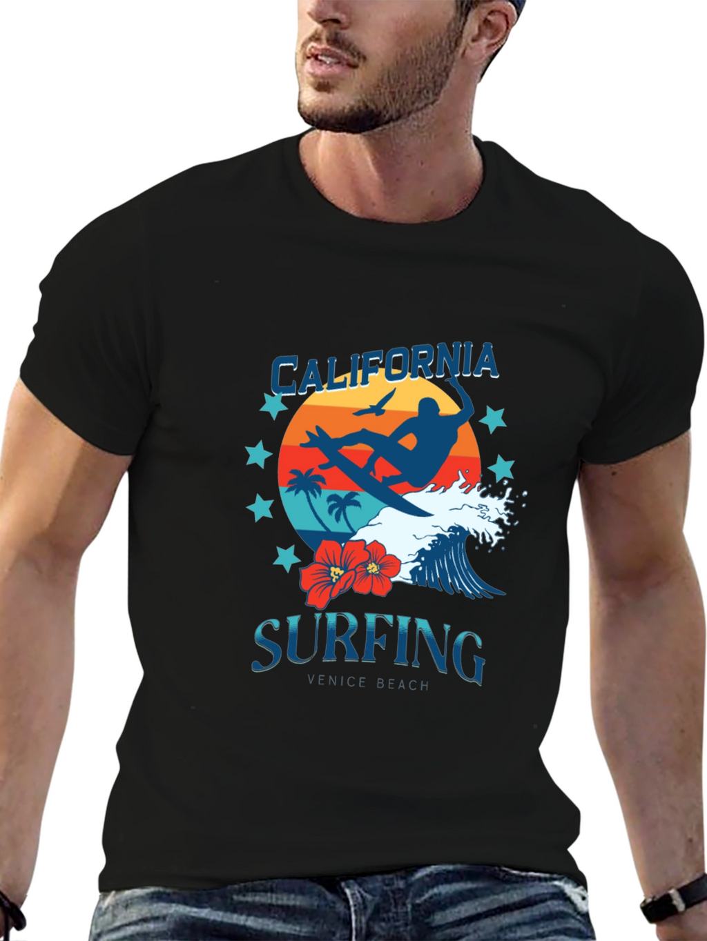 California Surfing Graphic Tee - Venice Beach Design