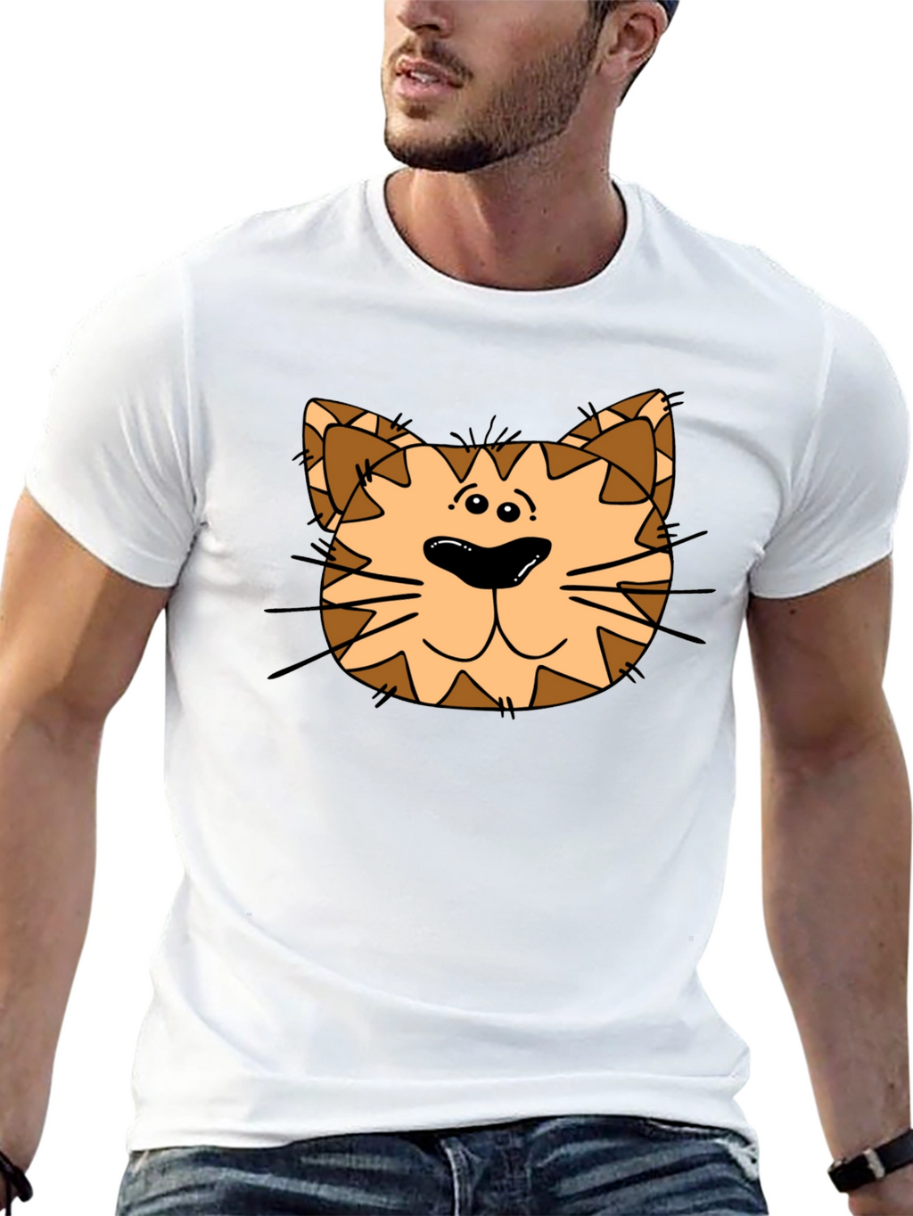 Cat Face Graphic Print Black T-Shirt