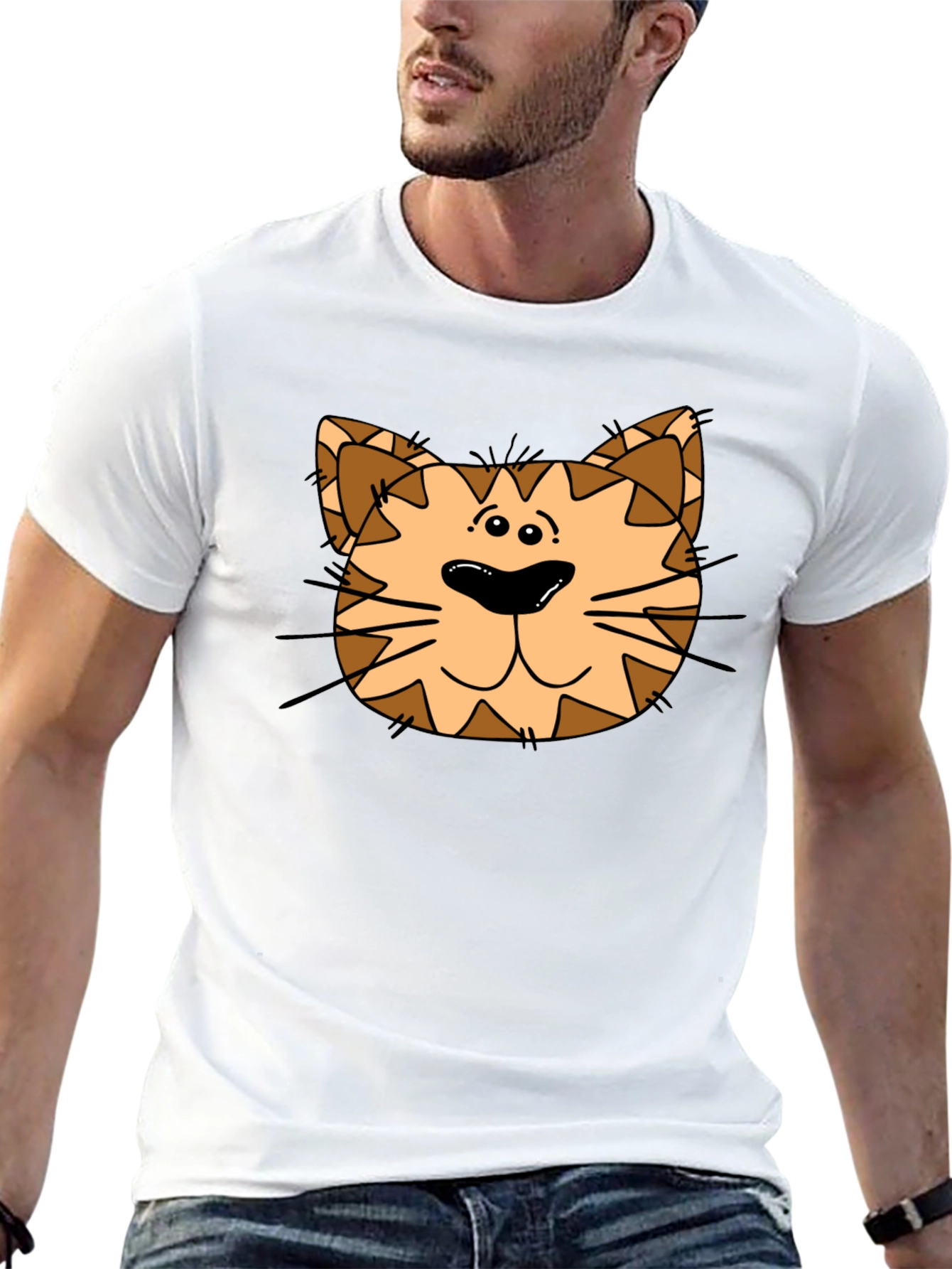 Cat Face Graphic Print Black T-Shirt