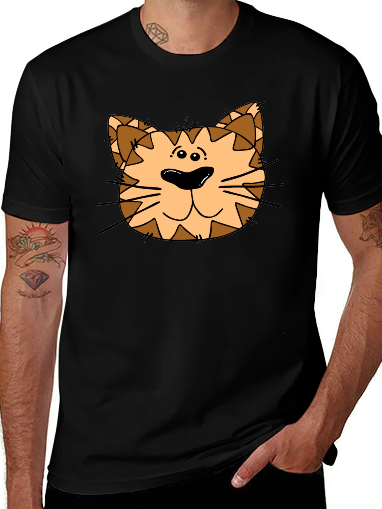 Cat Face Graphic Print Black T-Shirt