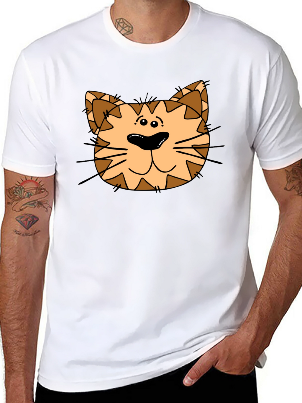 Cat Face Graphic Print Black T-Shirt