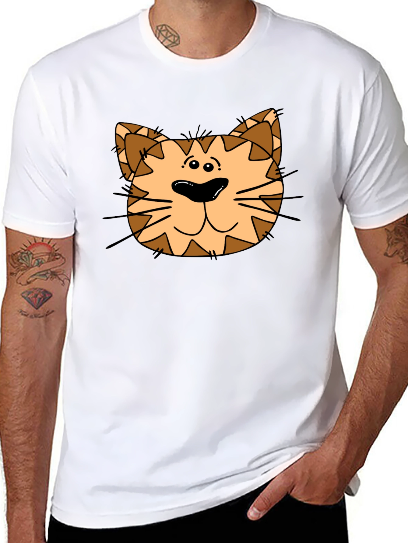 Cat Face Graphic Print Black T-Shirt