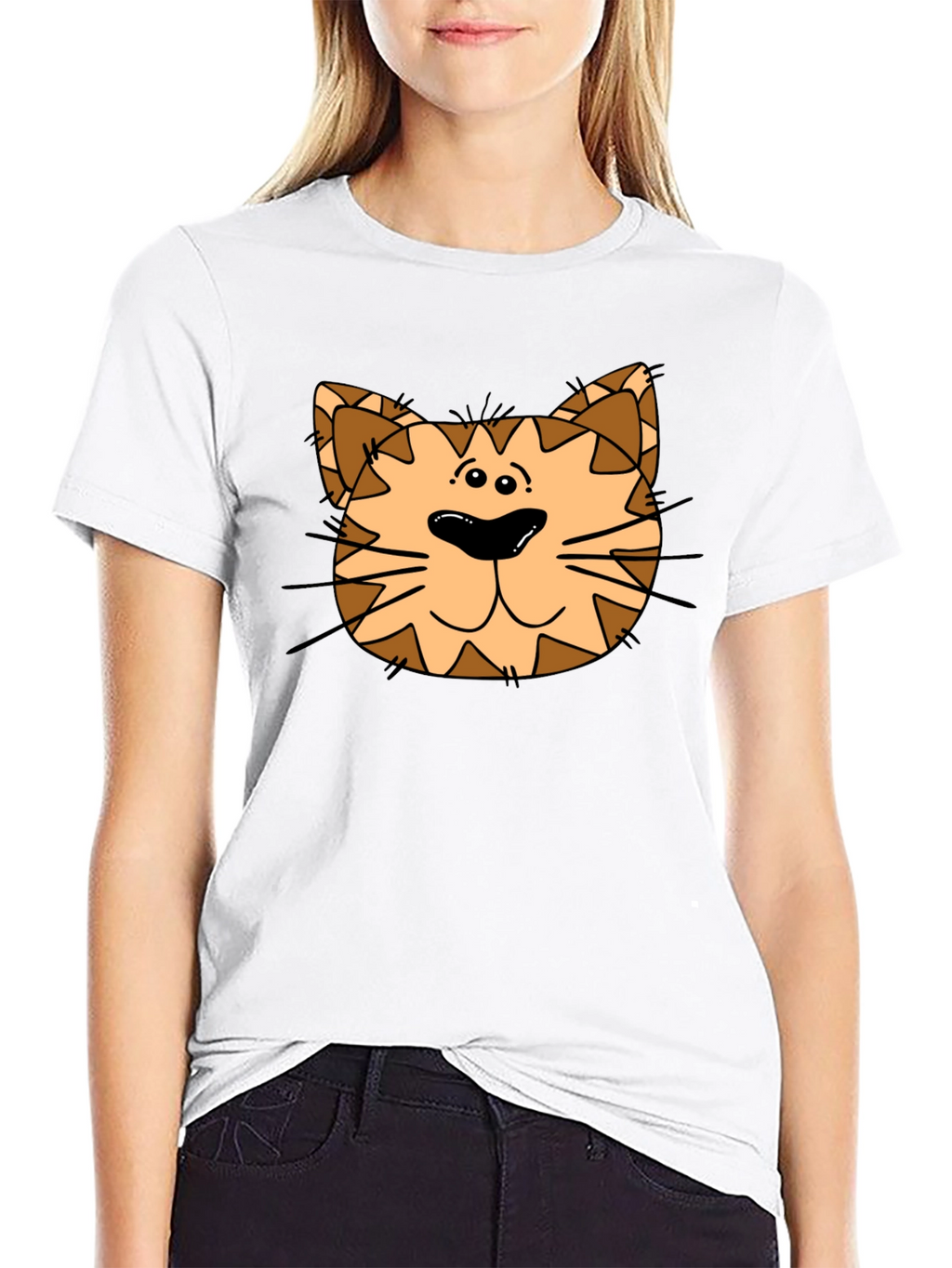 Cat Face Graphic Print Black T-Shirt