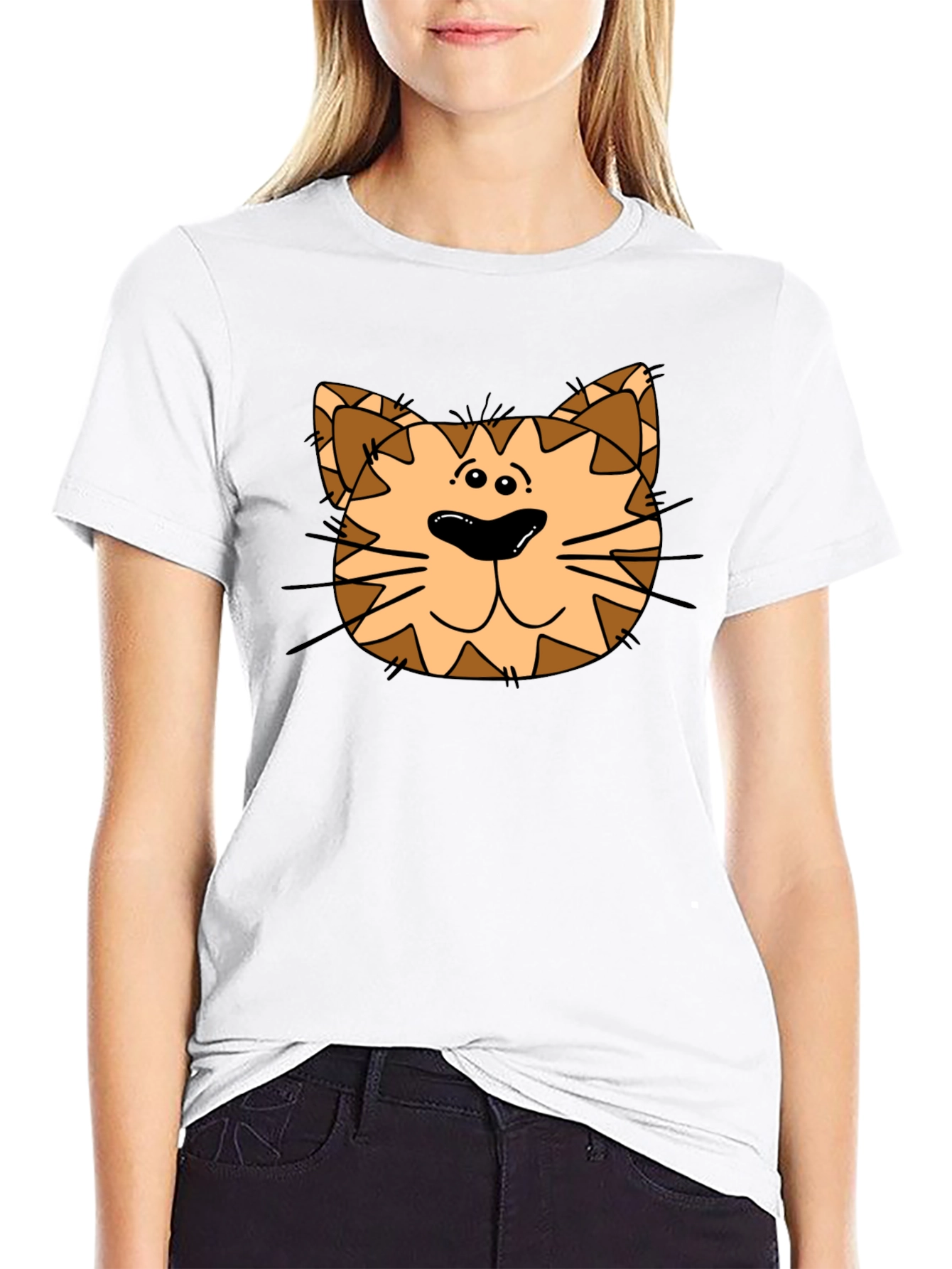 Cat Face Graphic Print Black T-Shirt