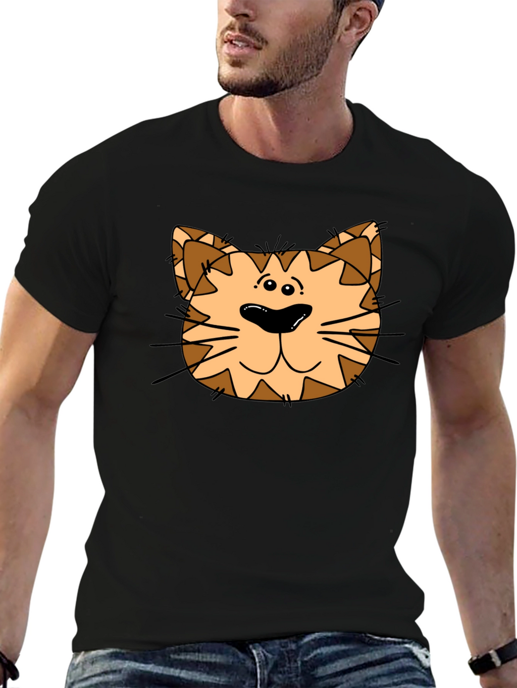 Cat Face Graphic Print Black T-Shirt