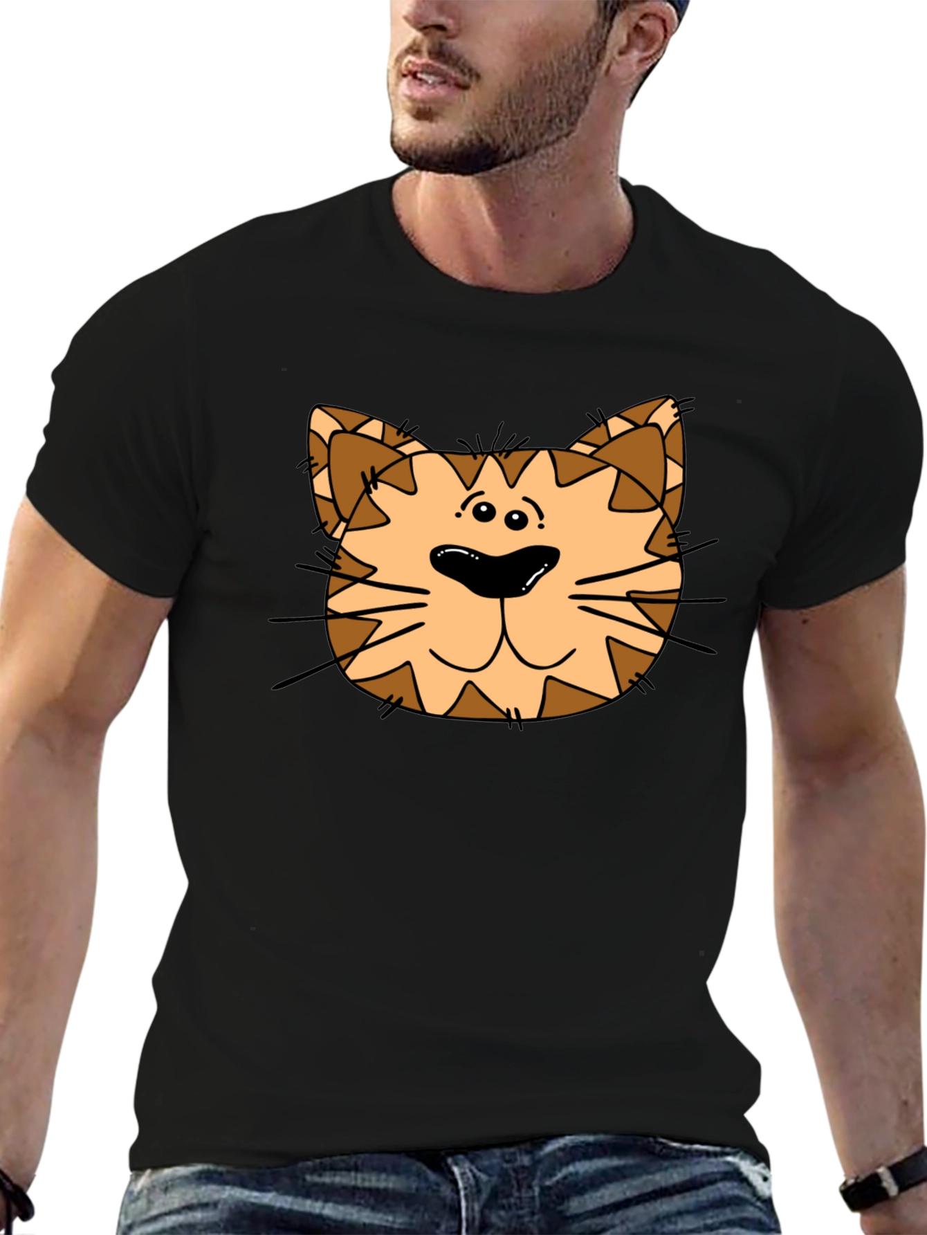 Cat Face Graphic Print Black T-Shirt