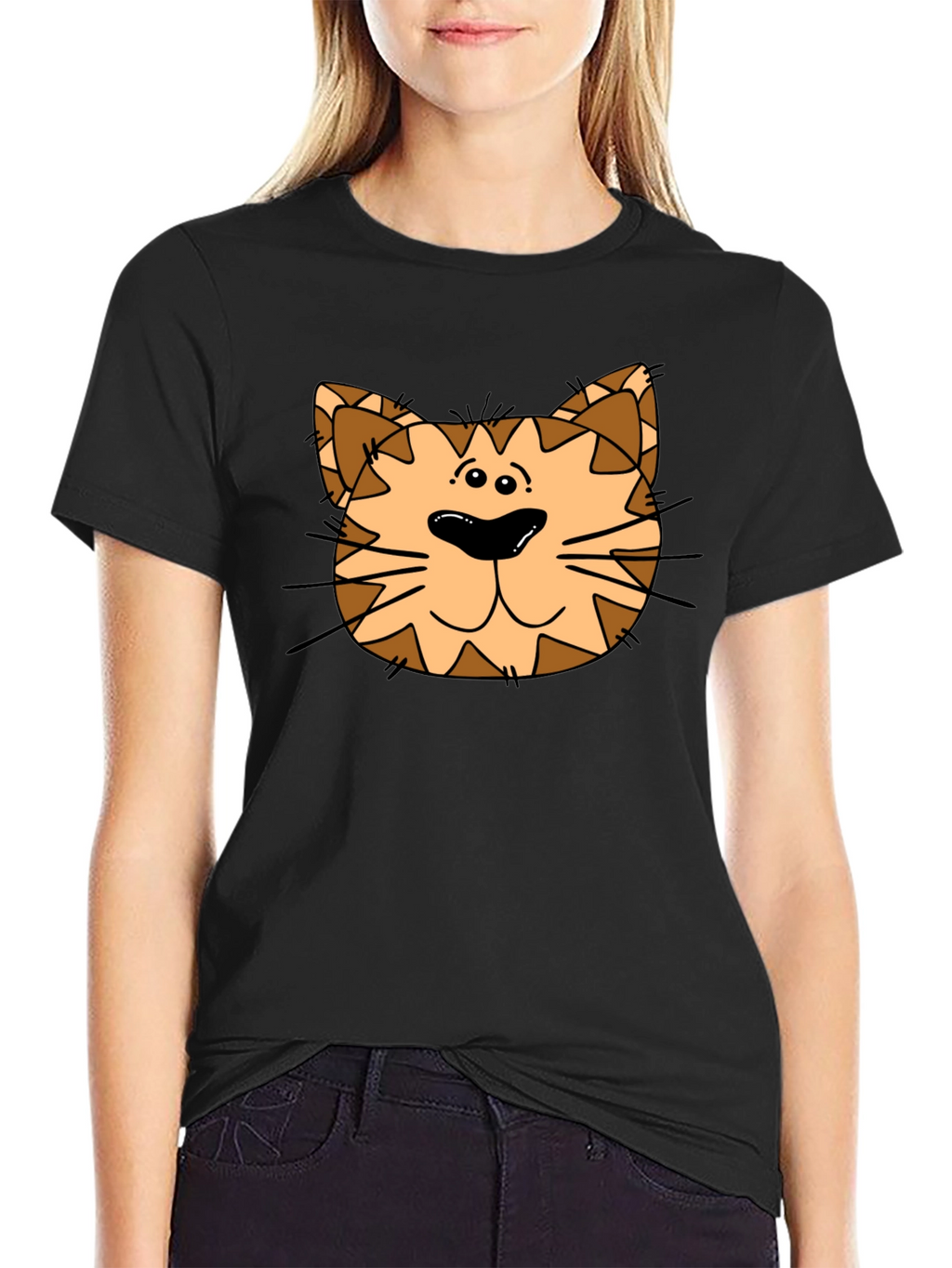 Cat Face Graphic Print Black T-Shirt