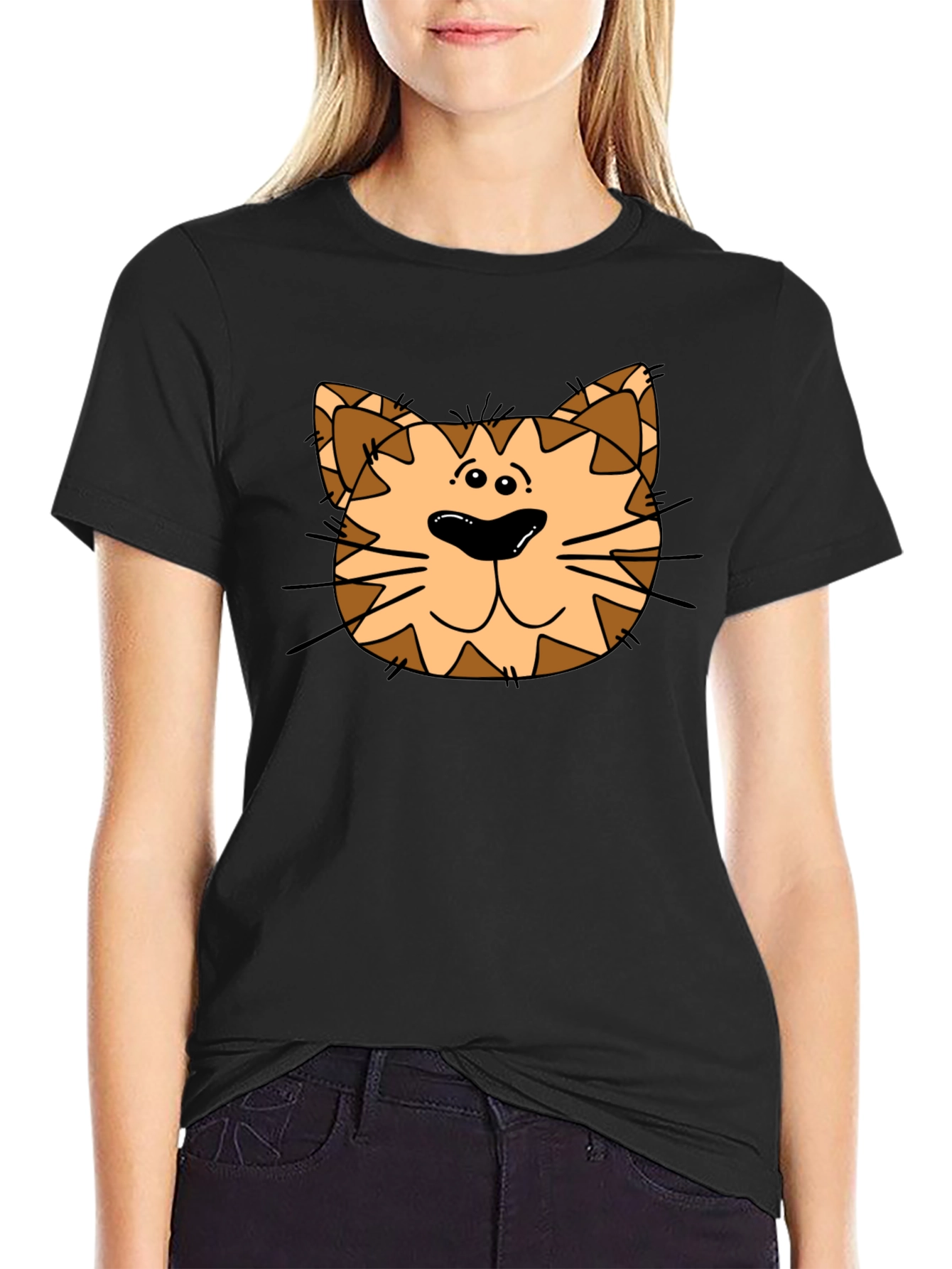 Cat Face Graphic Print Black T-Shirt