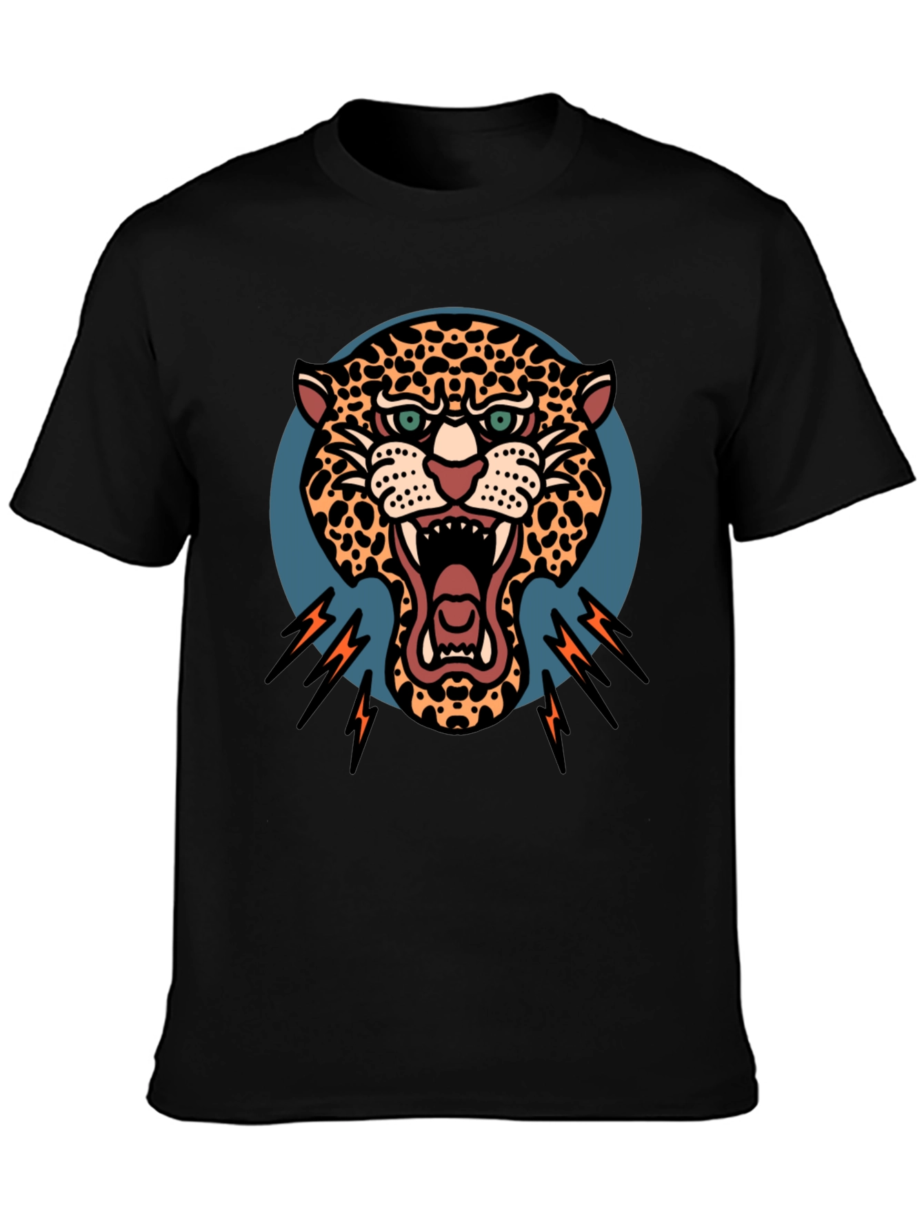 Roaring Leopard Graphic Black T-Shirt