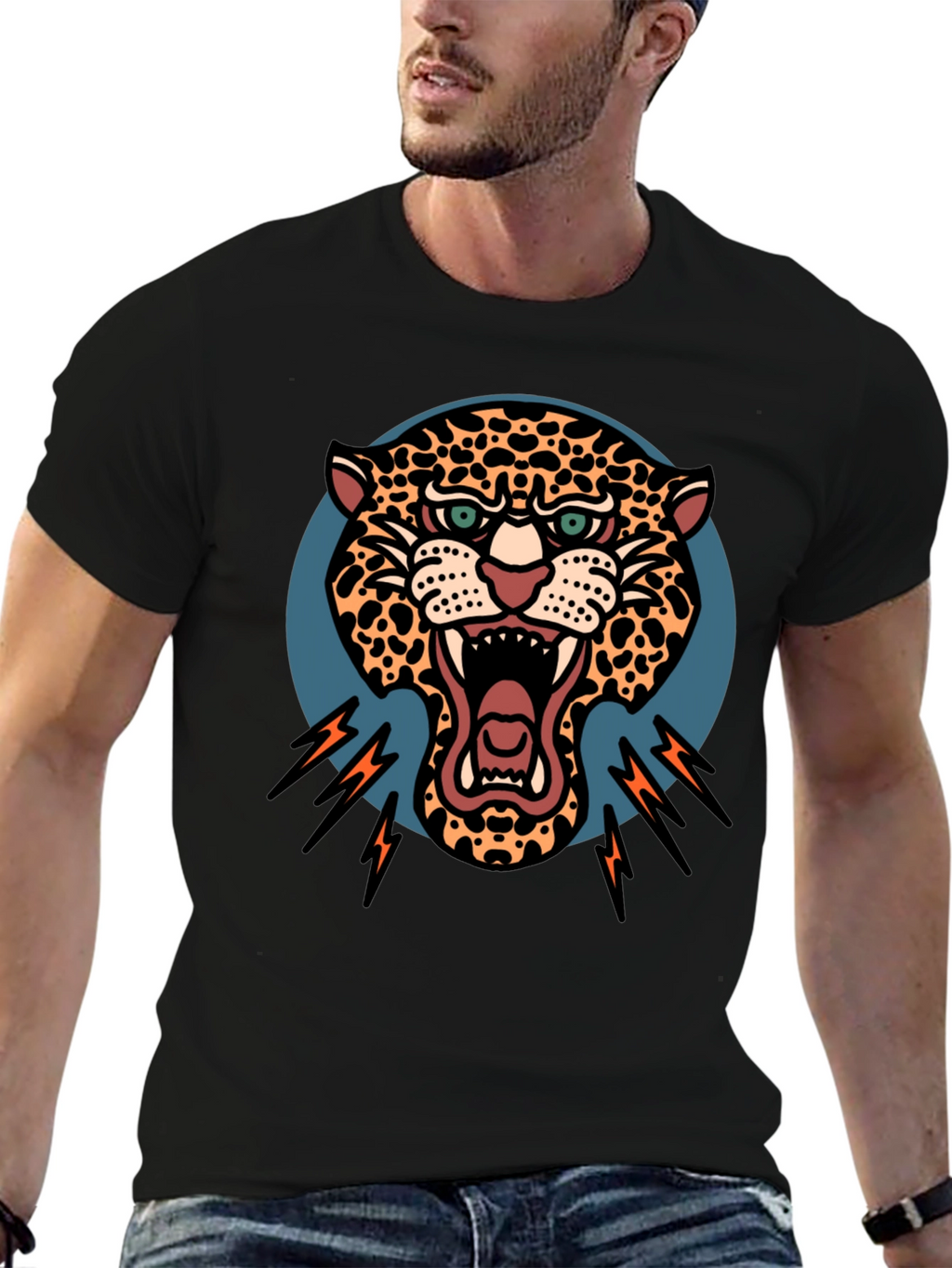 Roaring Leopard Graphic Black T-Shirt
