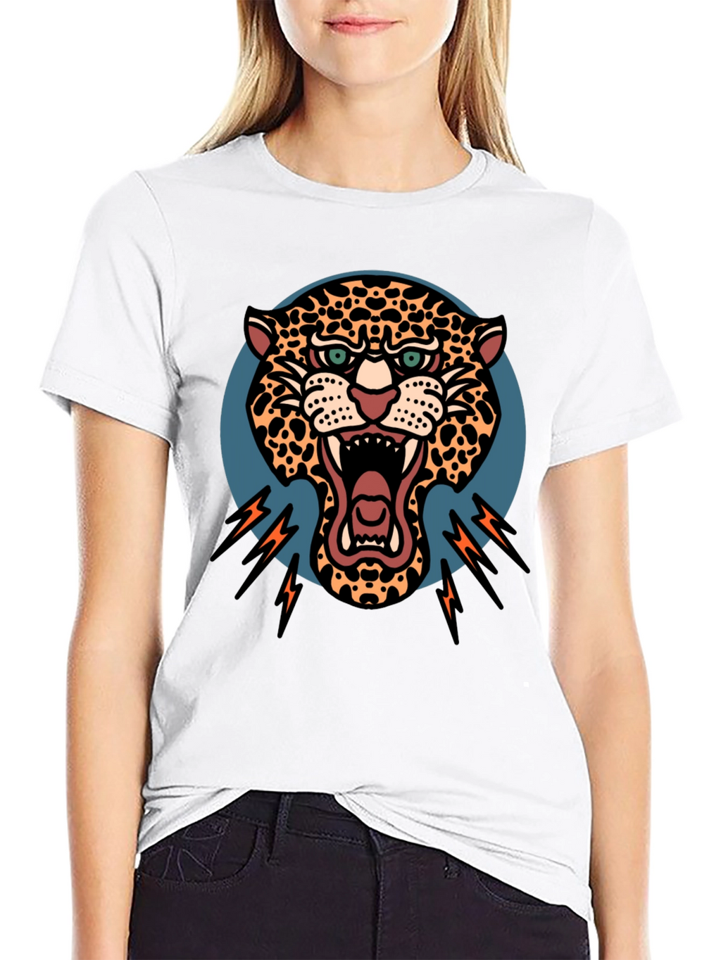 Roaring Leopard Graphic Black T-Shirt
