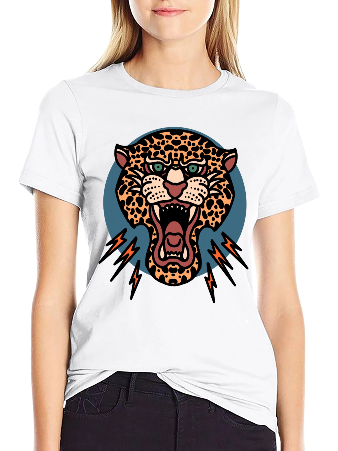 Roaring Leopard Graphic Black T-Shirt