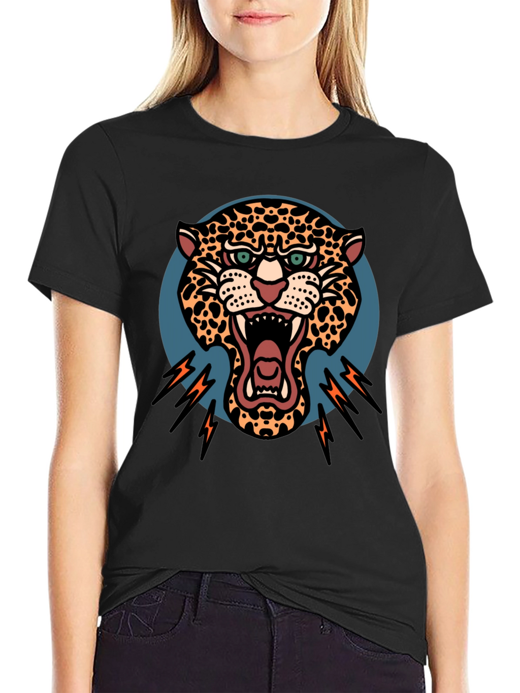 Roaring Leopard Graphic Black T-Shirt