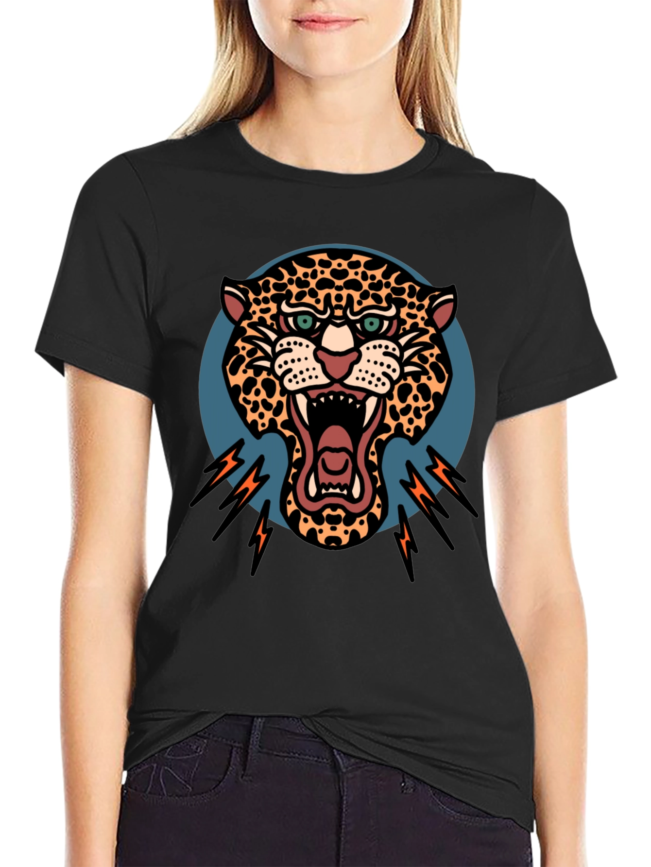 Roaring Leopard Graphic Black T-Shirt