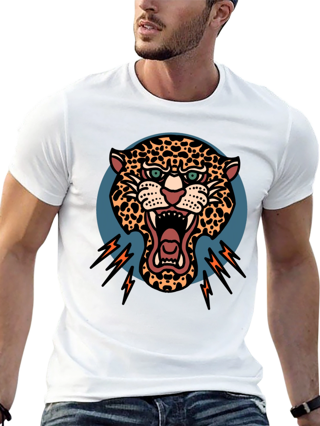 Roaring Leopard Graphic Black T-Shirt