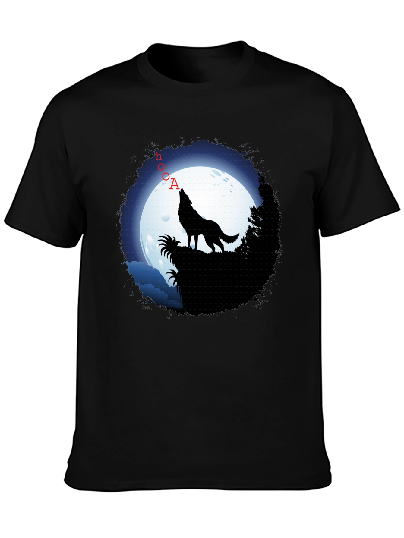 Wolf Howling at Moon Graphic T-Shirt - Black