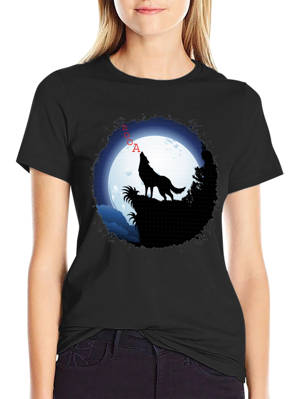 Wolf Howling at Moon Graphic T-Shirt - Black
