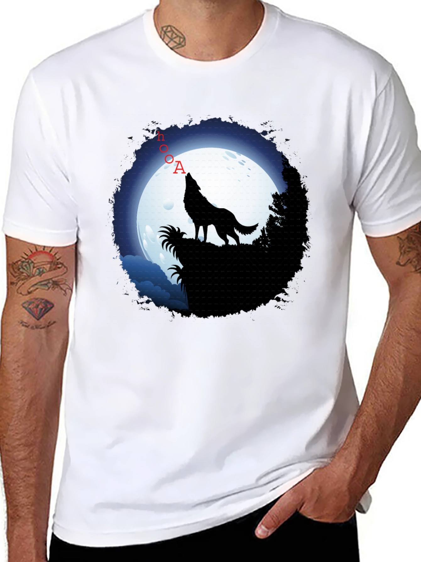 Wolf Howling at Moon Graphic T-Shirt - Black