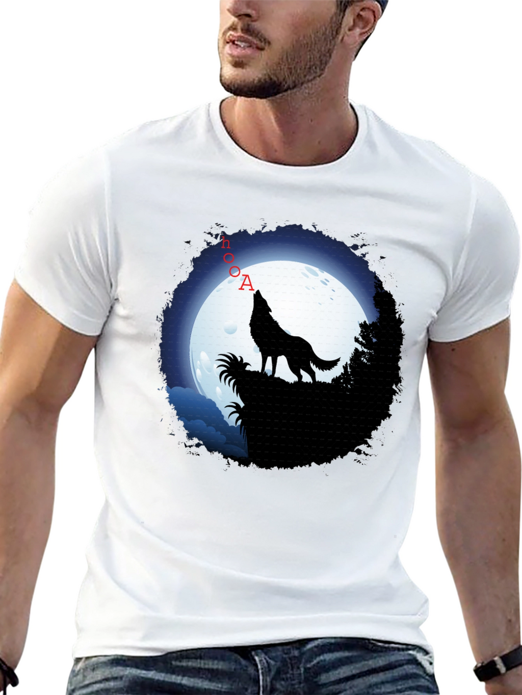 Wolf Howling at Moon Graphic T-Shirt - Black