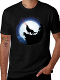 Wolf Howling at Moon Graphic T-Shirt - Black