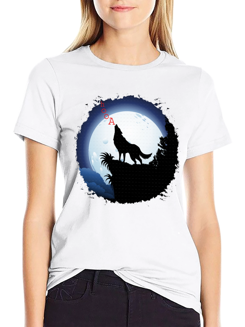 Wolf Howling at Moon Graphic T-Shirt - Black