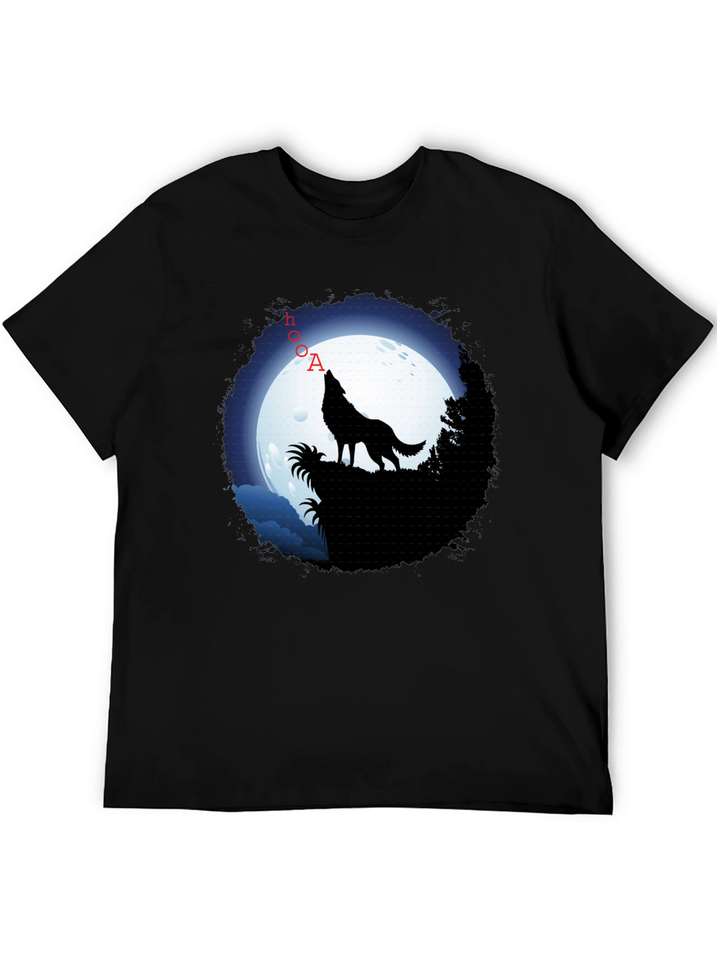 Wolf Howling at Moon Graphic T-Shirt - Black