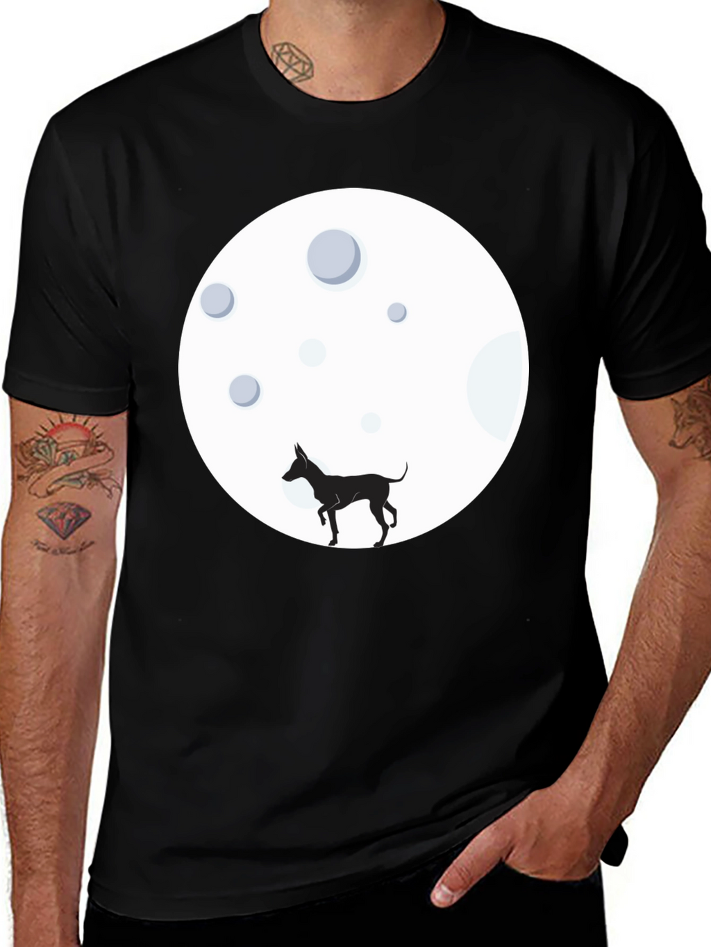 Dog on the Moon Black T-Shirt