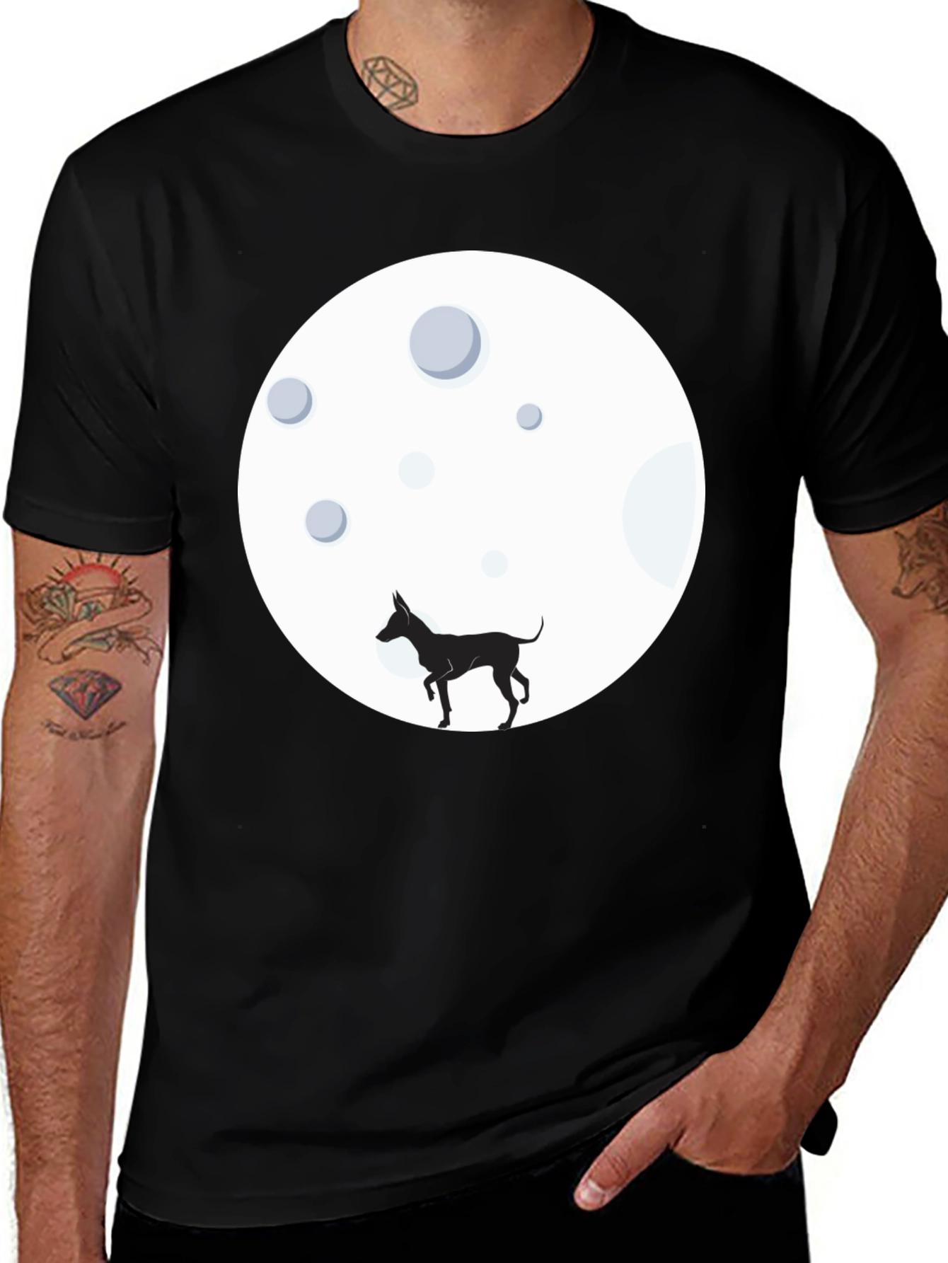 Dog on the Moon Black T-Shirt