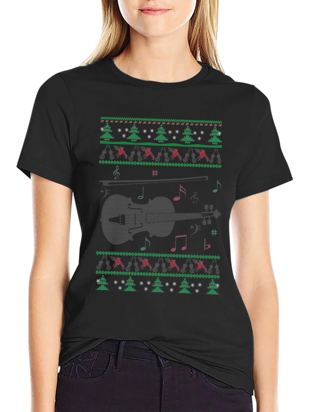 Musical Violin Christmas Ugly Sweater T-Shirt