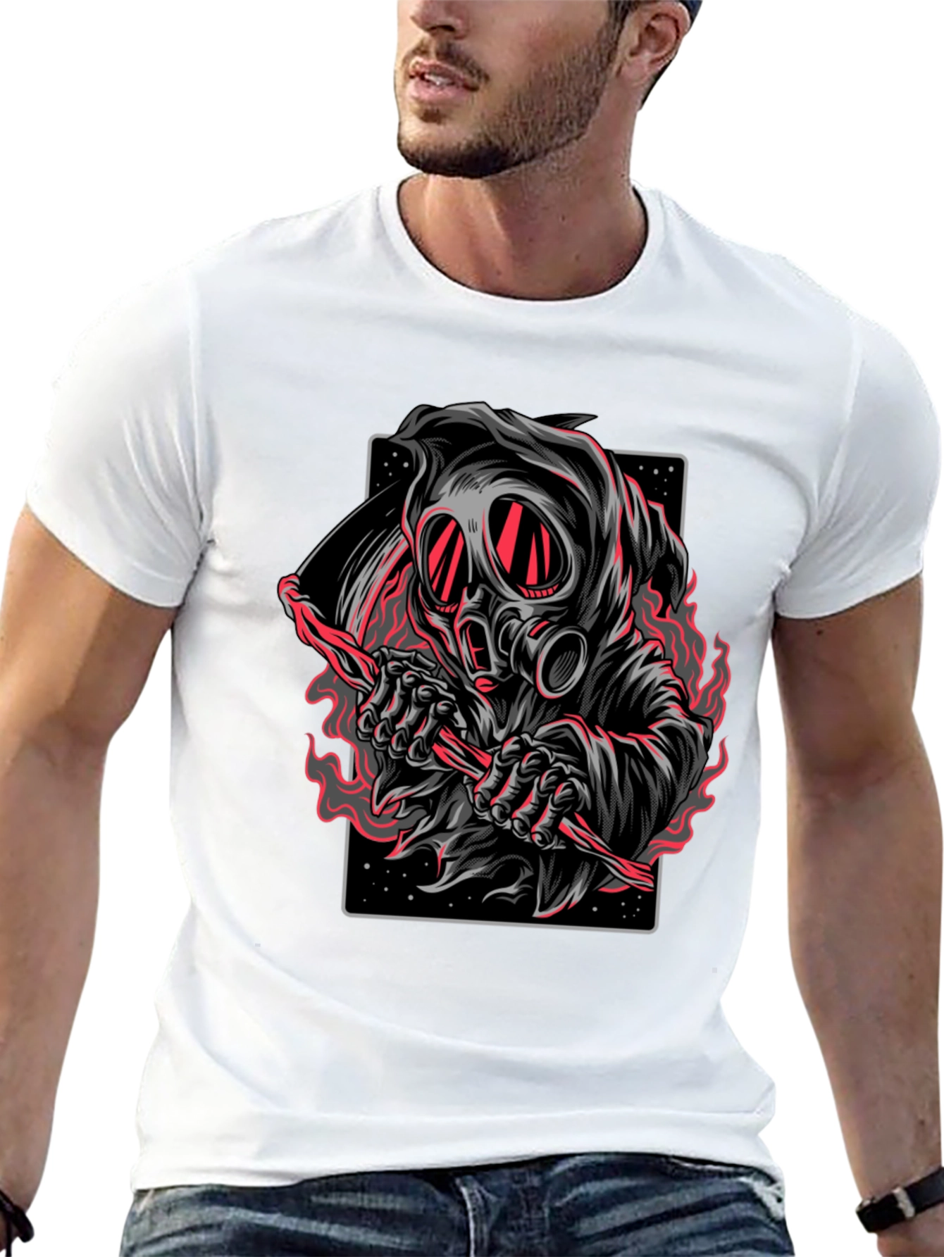 Grim Reaper Gas Mask Graphic T-Shirt