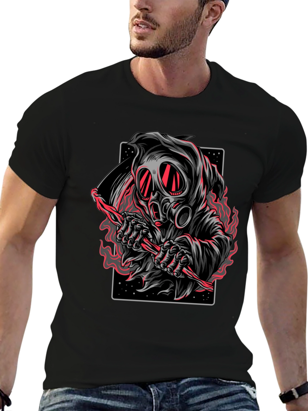 Grim Reaper Gas Mask Graphic T-Shirt