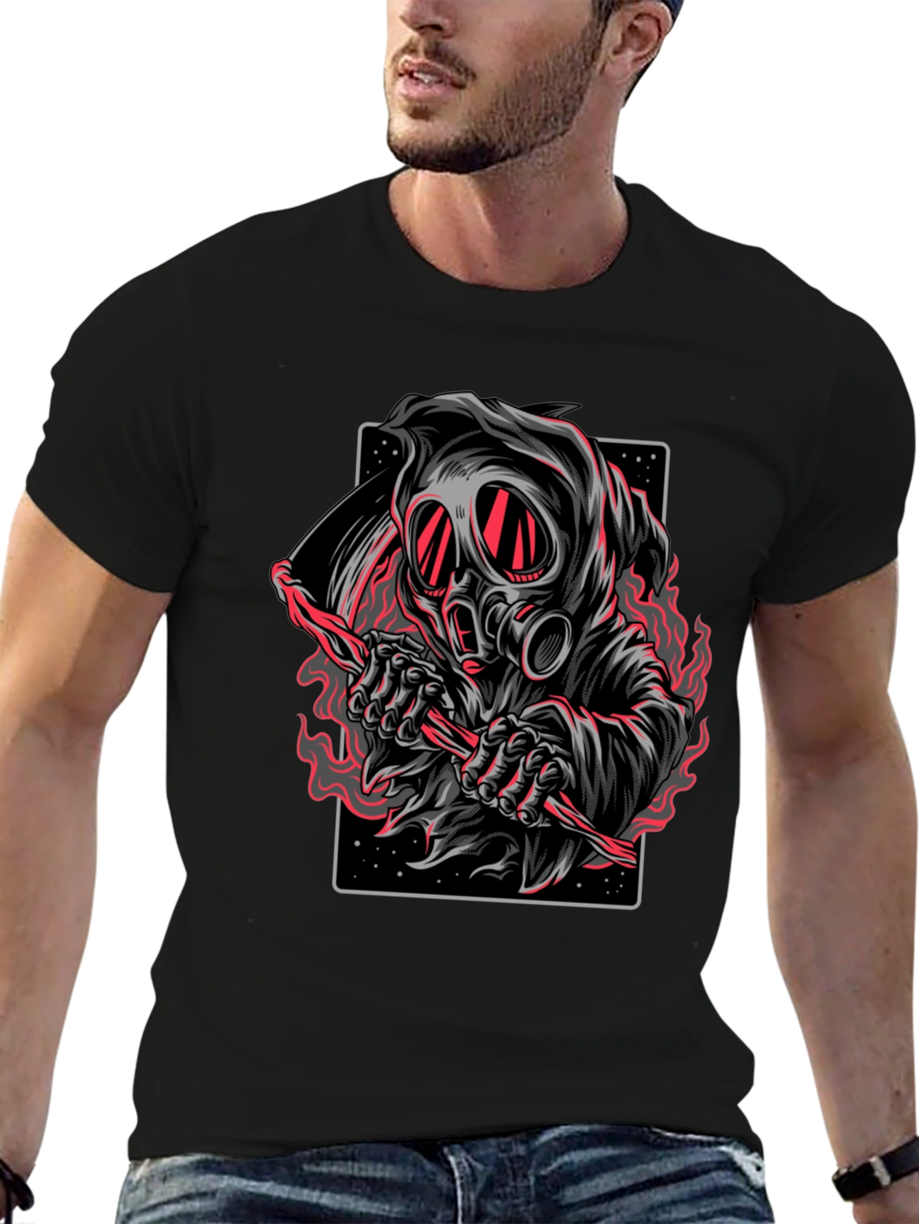 Grim Reaper Gas Mask Graphic T-Shirt
