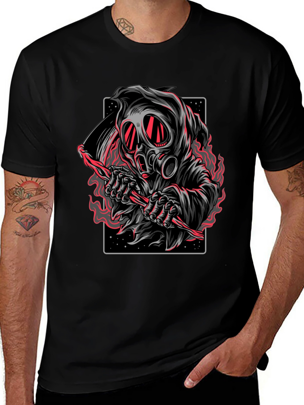 Grim Reaper Gas Mask Graphic T-Shirt