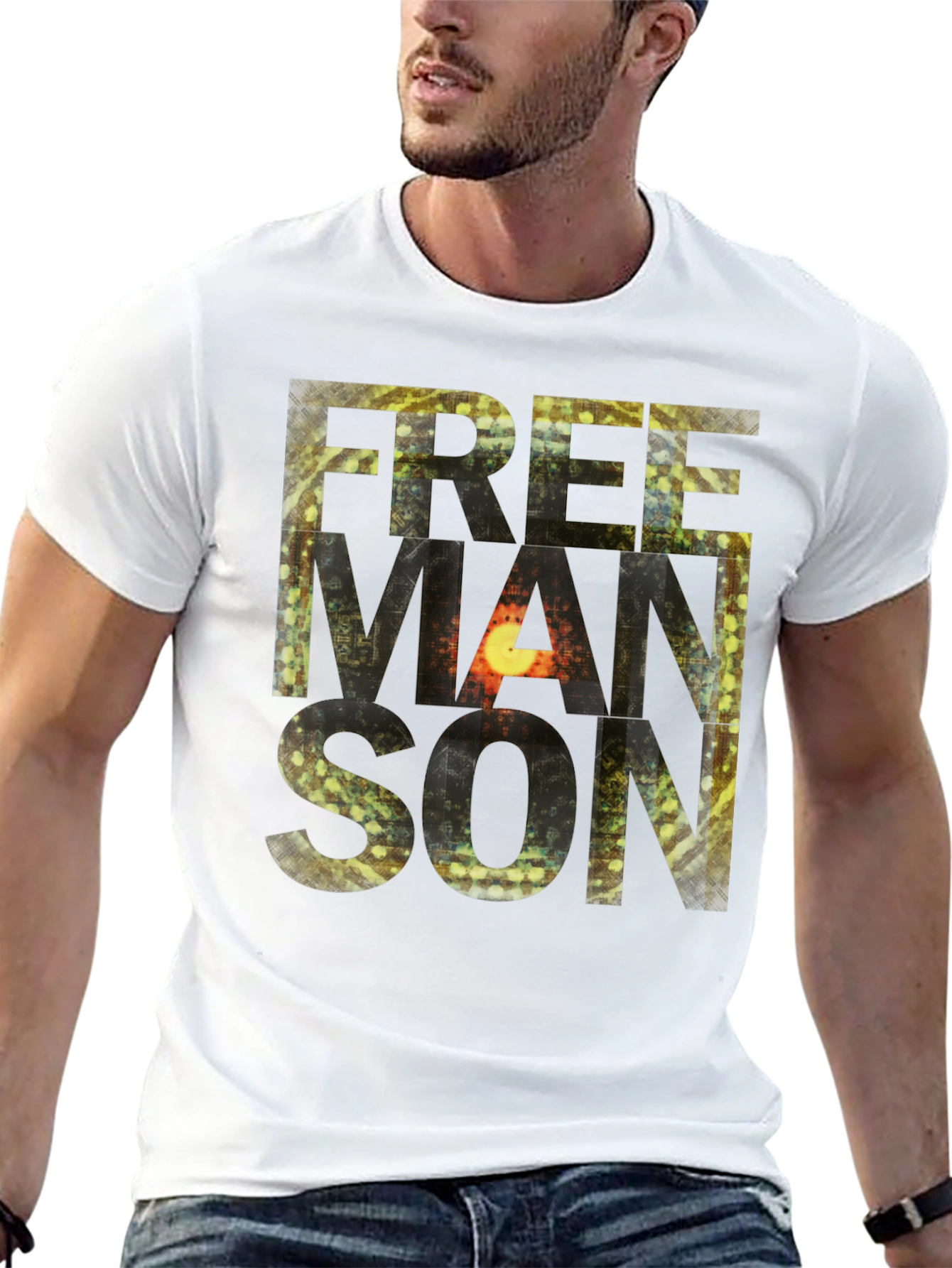Freemanson Mens Black Graphic T-Shirt